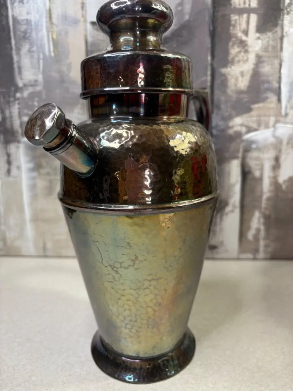 Vintage Art Deco Apollo EPNS Bernard Rice's Sons Cocktail Shaker 4339 Hammered